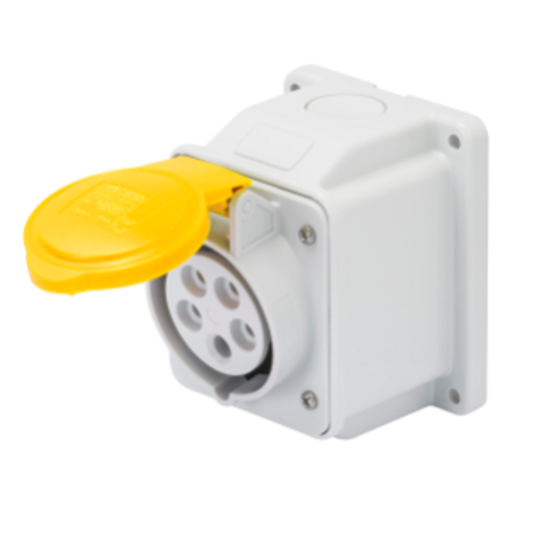 10° ANGLED SURFACE-MOUNTING SOCKET-OUTLET - IP44 - 2P+E 16A 100-130V 50/60HZ - YELLOW - 4H - SCREW WIRING image 1