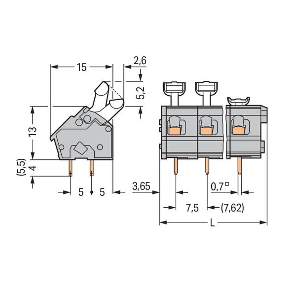 PCB terminal block finger-operated levers 2.5 mm², gray image 2