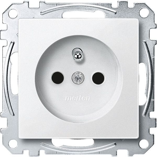 Socket with protective contact pin, touch protection, plug-in terminals, polar white, system M image 1