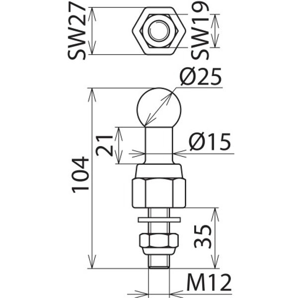 Fixed ball point D=25mm/M12 DB Mat. No. 622014  Z. No. 3 Ebgw 01.63 image 2