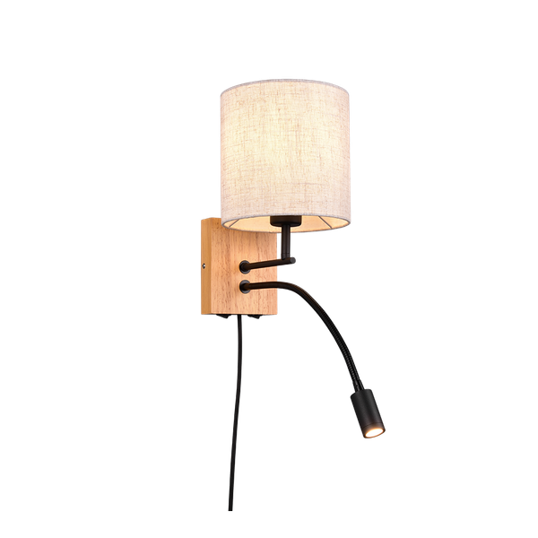 Nilam wall lamp with reading light 18 cm LED + E27 natural wood image 1