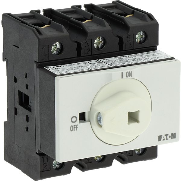 Main switch, P3, 63 A, rear mounting, 3 pole, Emergency switching off function, With red rotary handle and yellow locking ring, Lockable in the 0 (Off image 56