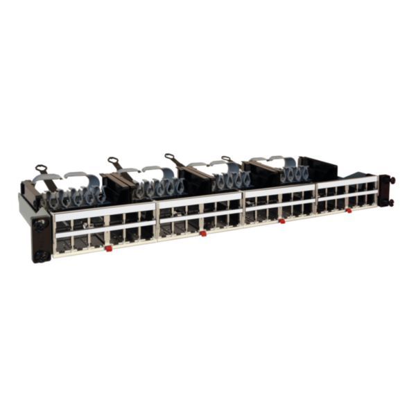 19-inch straight patch panel with bare cassettes 48 connectors to be fitted with RJ 45 HD Jack connectors image 1