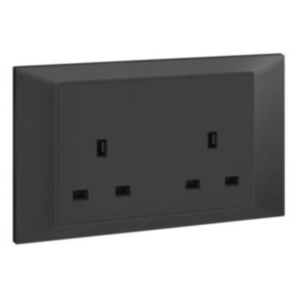 Belanko S - 2 gang BS unswitched socket outlet - 13A - Anthracyte image 1