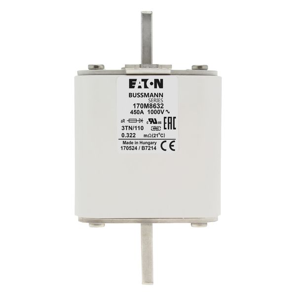 Fuse-link, high speed, 450 A, AC 1000 V, DIN 3, 74 x 90 x 139 mm, aR, DIN, IEC, single indicator image 16