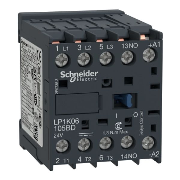 TeSys K contactor, 3P,AC-3, 440V, 6A, 1NO aux, 24V DC coil,faston connectors image 2