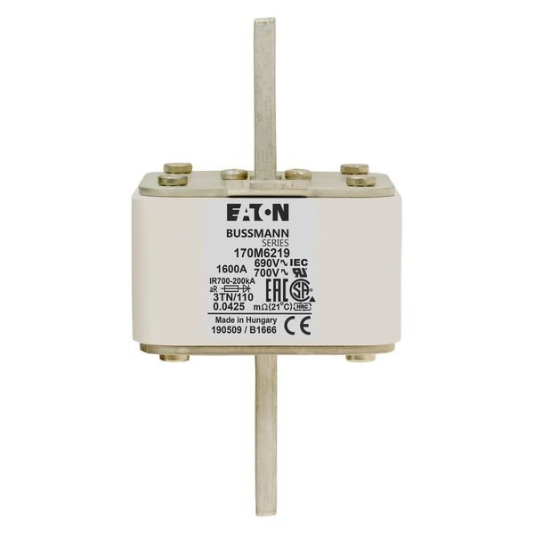 Fuse-link, high speed, 1600 A, AC 690 V, DIN 3, 76 x 90 x 139 mm, aR, DIN, IEC, type T indicator image 17