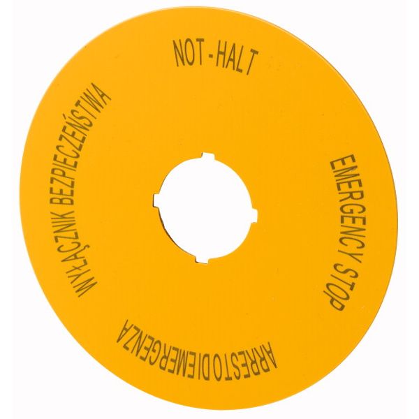 Label, emergency stop, D=90mm, yellow, PL, EN, DE, IT image 1