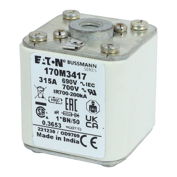 Fuse-link, high speed, 315 A, AC 690 V, compact size 1, 45 x 59 x 51 mm, aR, IEC, UL, single indicator, flush end, M8 image 18