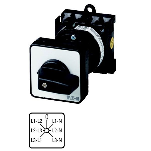 Voltmeter selector switches, T0, 20 A, rear mounting, 3 contact unit(s), Contacts: 6, 45 °, maintained, With 0 (Off) position, Phase/Phase-0-Phase/N, image 1