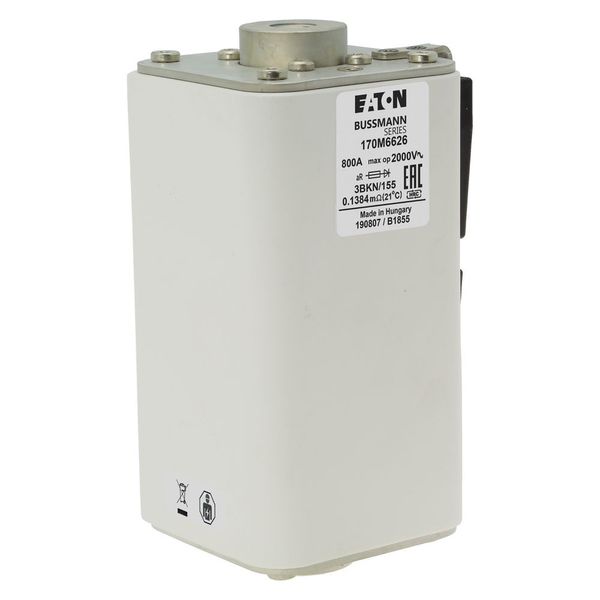 Fuse-link, high speed, 800 A, AC 2000 V, size 3, 74 x 90 x 155 mm, aR, IEC, single indicator image 10