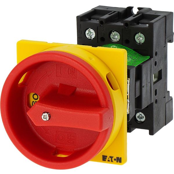 Main switch, P1, 32 A, rear mounting, 3 pole, Emergency switching off function, With red rotary handle and yellow locking ring, Lockable in the 0 (Off image 19