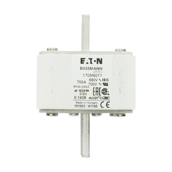 Fuse-link, high speed, 700 A, AC 690 V, DIN 3, 76 x 76 x 109 mm, aR, DIN, IEC, single indicator image 13