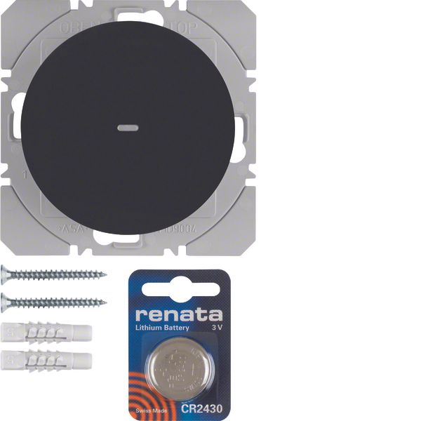 KNX radio wall-transmitter 1gang flat quicklink, R.1/R.3, black glossy image 1