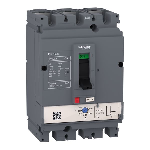 circuit breaker EasyPact CVS160F, 36 kA at 415 VAC, 100 A rating magnetic MA trip unit, 3P 3d image 3