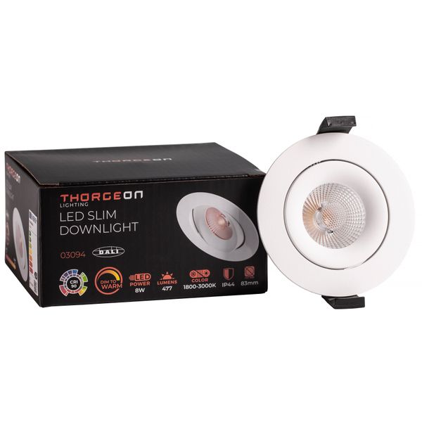 LED Downlight 8W Dali Dim to Warm 520lm IP44 38° CRI>90 PF>0,9 (Internal Driver Included) RAL9003 THORGEON image 1