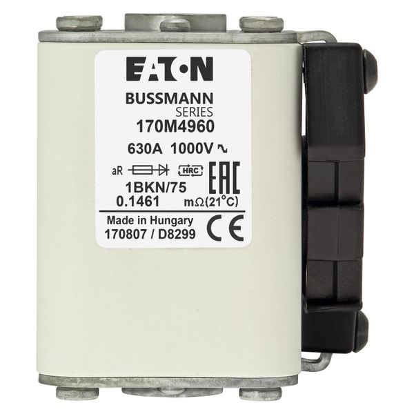 Fuse-link, high speed, 630 A, AC 1000 V, size 1, 52 x 69 x 74 mm, aR, IEC, UL, single indicator image 8