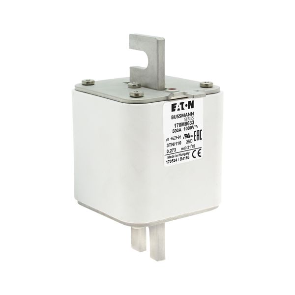 Fuse-link, high speed, 500 A, AC 1000 V, DIN 3, 74 x 90 x 139 mm, aR, DIN, IEC, single indicator image 20