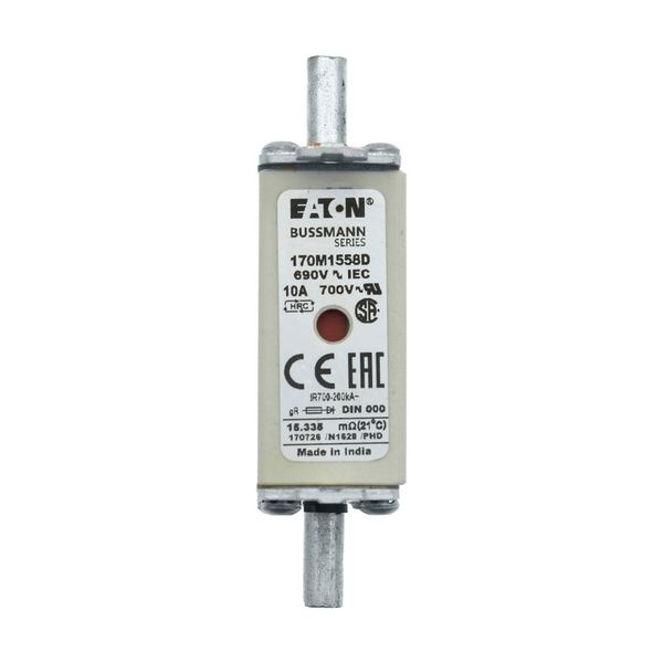 Fuse-link, high speed, 10 A, AC 690 V, DIN 000, gR, DIN, IEC, dual indicator, live gripping lugs image 16