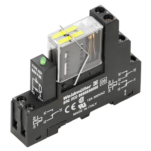 Relay module, 24 V DC ±10 %, Green LED, Free-wheeling diode, 2 CO cont image 1