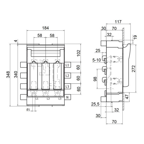 HRC busbar-fuse-switch size 1, 250A, for 60mm-system, M10 image 12