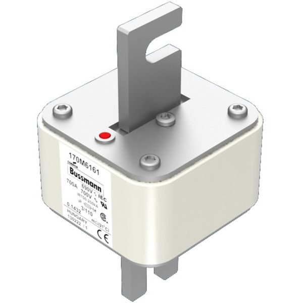 Fuse-link, high speed, 700 A, AC 690 V, DIN 3, 76 x 90 x 139 mm, aR, DIN, IEC, single indicator image 2