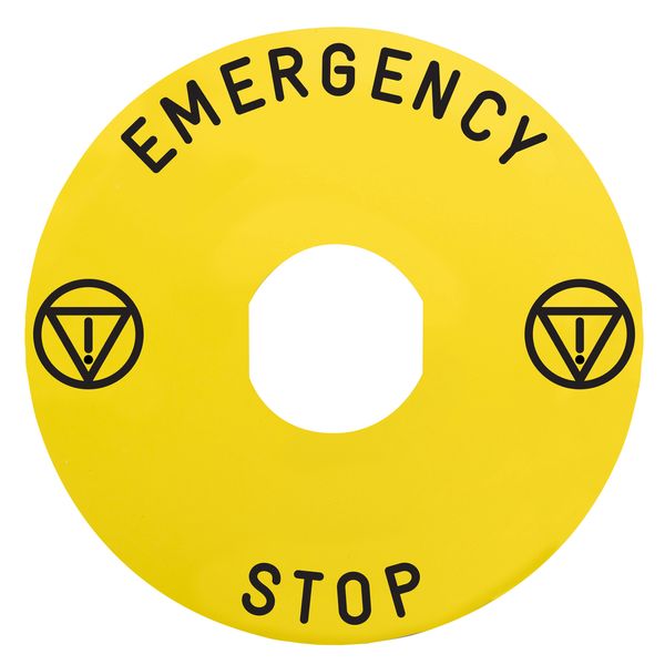 Marked legend, Harmony XB4, Harmony XB5, Ø 60 for emergency stop, EMERGENCY STOP/logo ISO13850 image 1