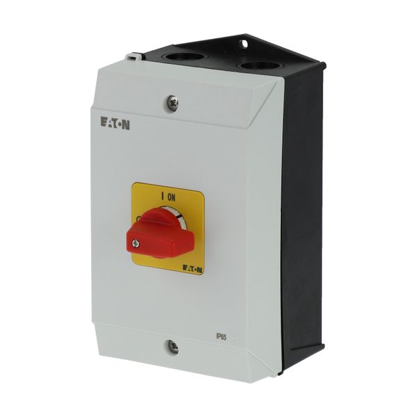 On-Off switch, P1, 40 A, surface mounting, 3 pole, Emergency switching off function, with red thumb grip and yellow front plate, hard knockout version image 5