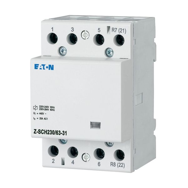Installation contactor, 230VAC/50Hz, 3N/O+1N/C, 63A, 3HP image 2