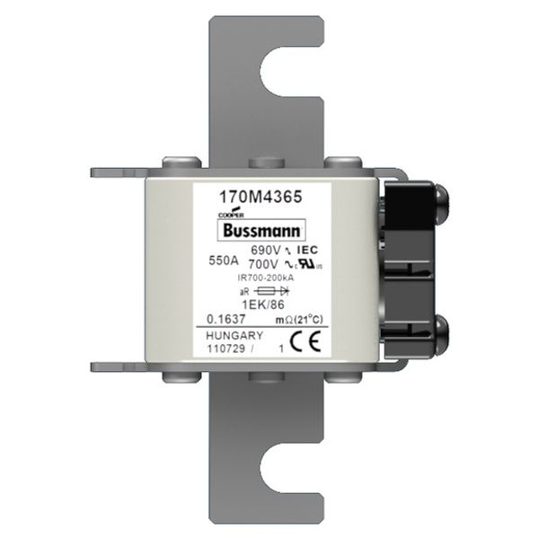 Fuse-link, high speed, 630 A, AC 690 V, size 1, 53 x 69 x 111 mm, aR, IEC, type K indicator image 2