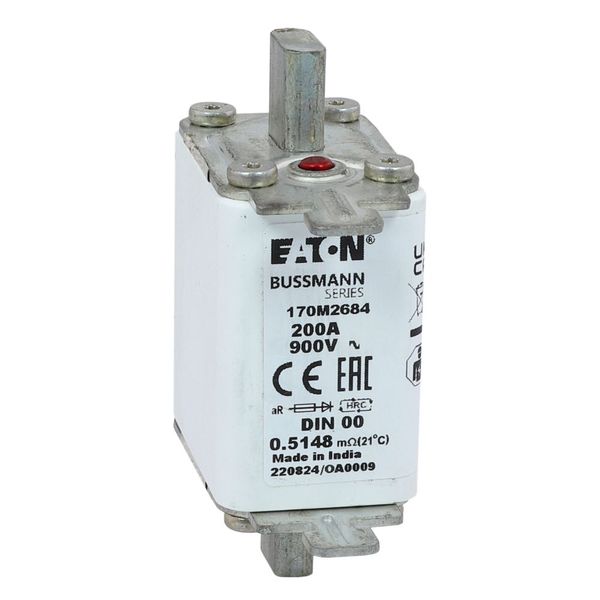 Fuse-link, high speed, 200 A, AC 900 V, DIN 00, aR, DIN, IEC, single indicator image 9