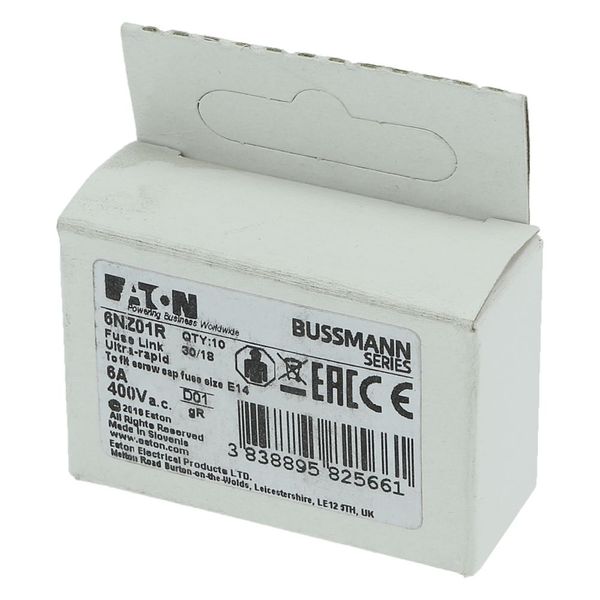 Fuse-link, LV, 6 A, AC 400 V, D01, aR, IEC, ultra rapid image 11