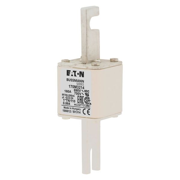 Fuse-link, high speed, 160 A, AC 690 V, compact DIN 1, 45 x 58 x 134 mm, aR, DIN, IEC, single indicator, 80 mm centres image 4