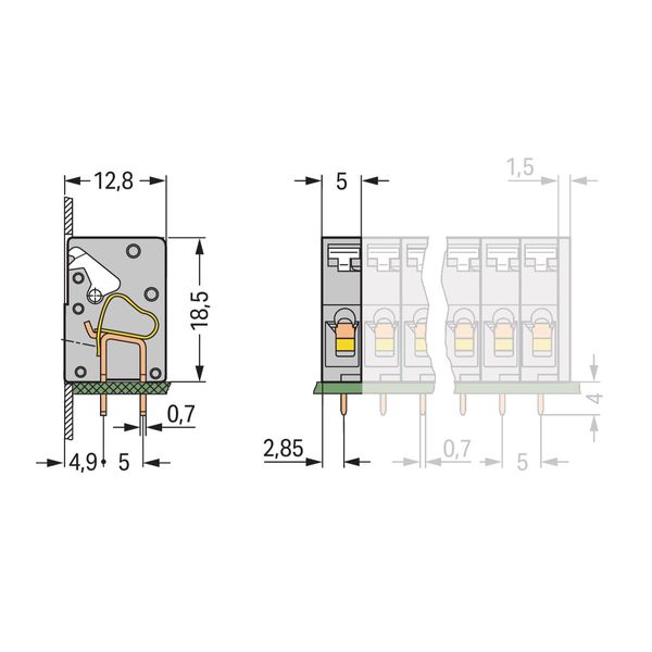 Stackable PCB terminal block push-button 2.5 mm² gray image 3