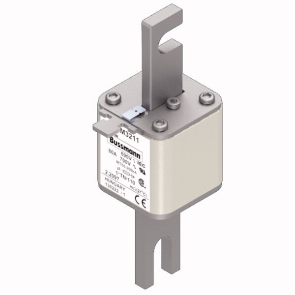 Fuse-link, high speed, 80 A, AC 690 V, compact DIN 1, 45 x 58 x 134 mm, aR, DIN, IEC, single indicator, 80 mm centres image 1