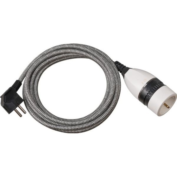 Quality Plastic Extension Cable with rotary switch and textile cladding 5m H05VV-F 3G1.5 black/white image 1