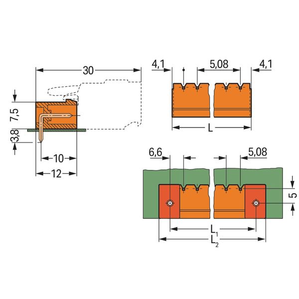THT male header 1.0 x 1.0 mm solder pin angled orange image 2