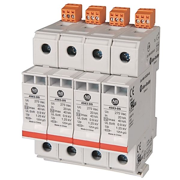 Surge Suppressor, Standard Duty,1 pole, 275 V AC MCOV, 40 kA Lightning Current 10/350 Micro Sec, UL 1449, DIN Rail Mounting, 1 pole image 1