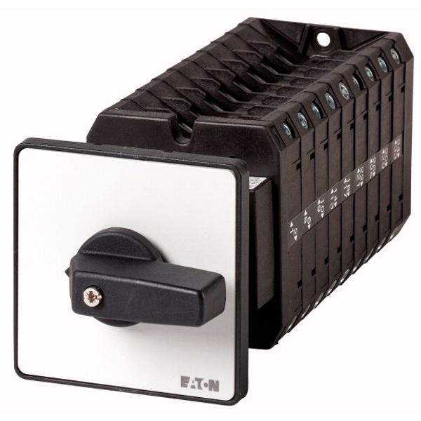 On-Off switch, T5, 100 A, rear mounting, 9 contact unit(s), 18-pole, with black thumb grip and front plate image 1