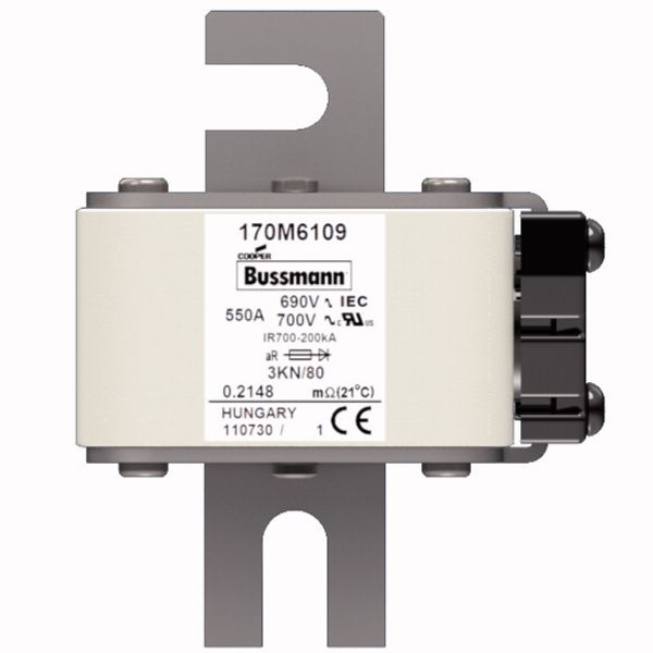 Fuse-link, high speed, 550 A, AC 690 V, DIN 3, 76 x 92 x 109 mm, aR, DIN, IEC, single indicator image 1