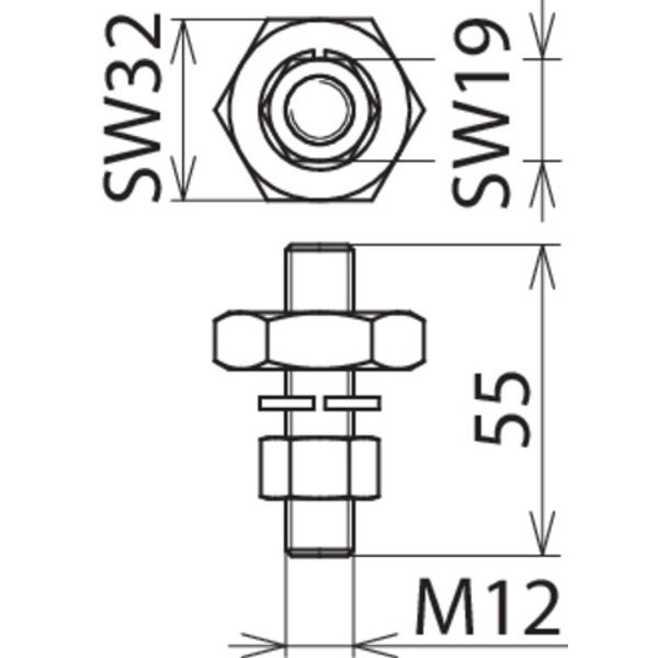 Bolted-type connector with M12 threaded bolt L 55mm and nut image 2