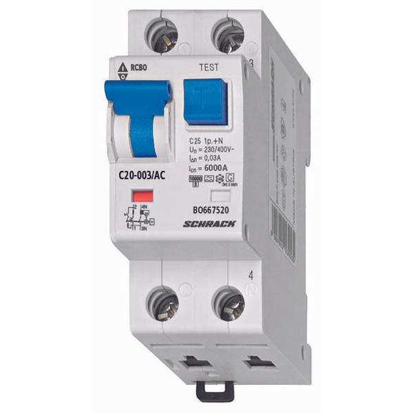 Combined MCB/RCD (RCBO) C20A/1+N/30mA/Type AC-6kA image 1