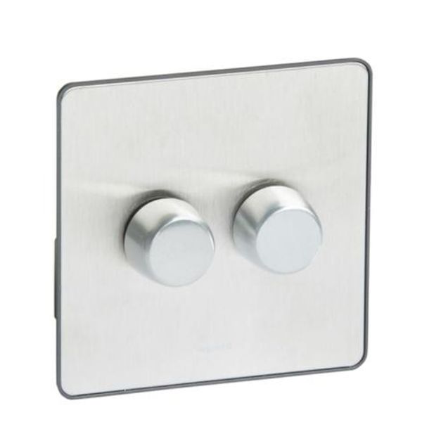 Synergy™ Sleek - Push on/off 2 gang 2-way rotary dimmer - 400W - Brushed Stainless Steel image 1