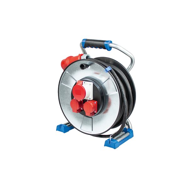 IronCoat' Xperts CEE metal cable reel 320mmO, 25m H07RN-F 5G2,5, 1 CEE socket 400V/16A/5pole, 2 sockets 230V/16A image 1
