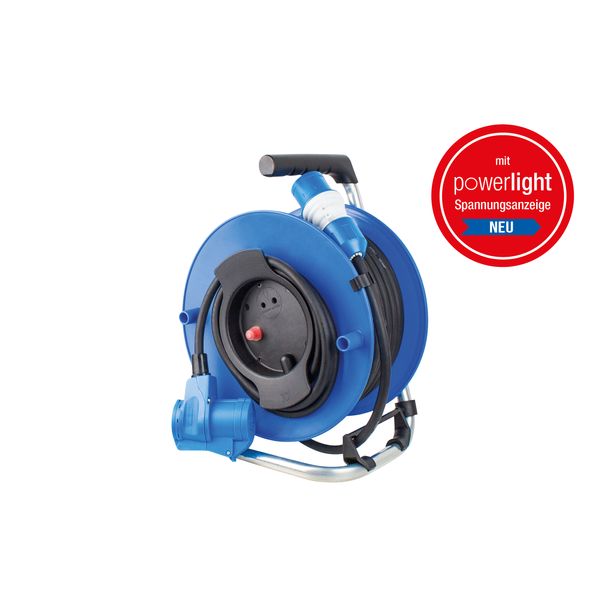 Camping extension reel With heavy-duty rubber cable 25 m H07RN-F 3G2.5 with CEE plug • With CEE plug 230 V, 16 A, 3-pole• With 1.5 m power cord with 1x CEE connector with flap lid 230 V, 16 A, 3-pole image 1