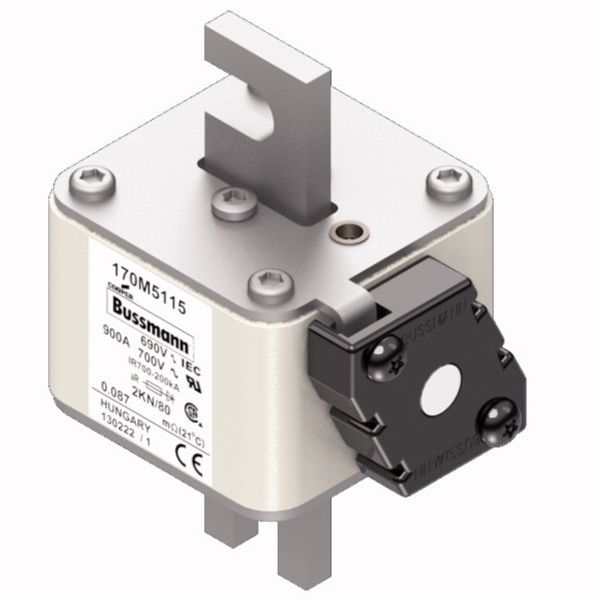 Fuse-link, high speed, 900 A, AC 690 V, DIN 2, 61 x 77 x 108 mm, aR, DIN, IEC, single indicator image 2