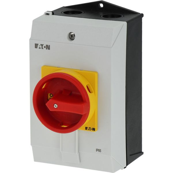 Main switch, P1, 40 A, surface mounting, 3 pole, Emergency switching off function, With red rotary handle and yellow locking ring, Lockable in the 0 ( image 3
