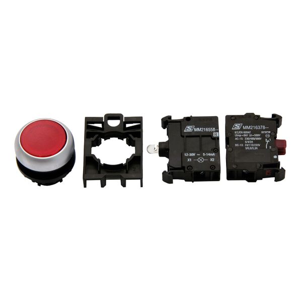 Set of illuminated push-button red 24V with 1NC contact image 1