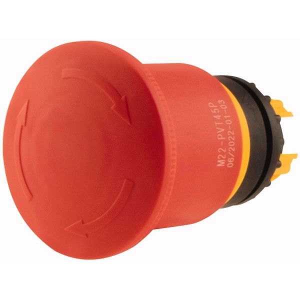 Emergency stop/emergency switching off pushbutton, RMQ-Titan, Palm shape, 45 mm, Non-illuminated, Turn-to-release function, Red, yellow, RAL 3000, big image 3