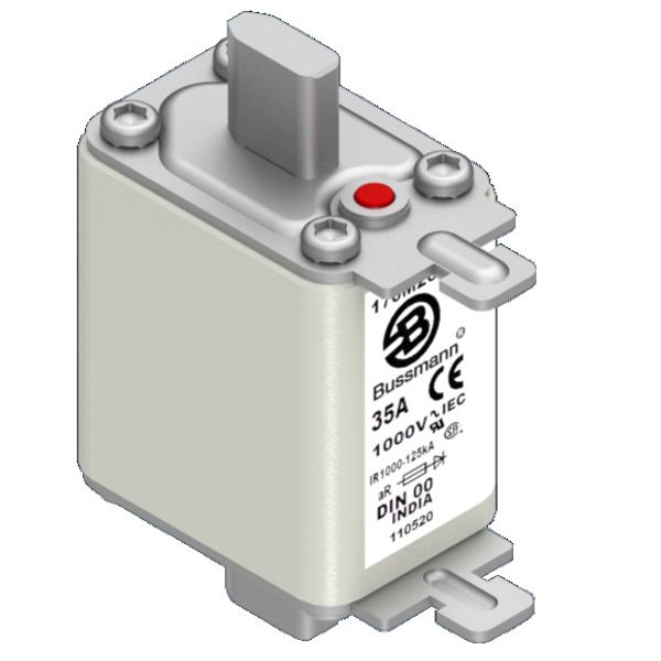 Fuse-link, high speed, 35 A, AC 1000 V, DIN 00, aR, DIN, IEC, single indicator, live gripping lugs image 3